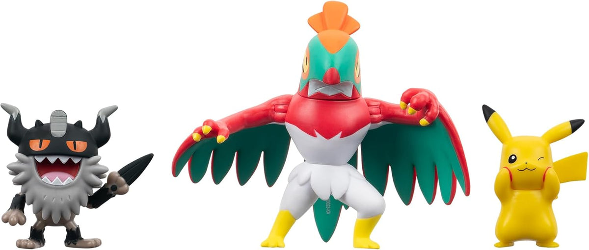 Pokémon Battle Figure 3 Pack - Features 2-Inch Pikachu and Perrserker and 3-Inch Hawlucha Battle Figures