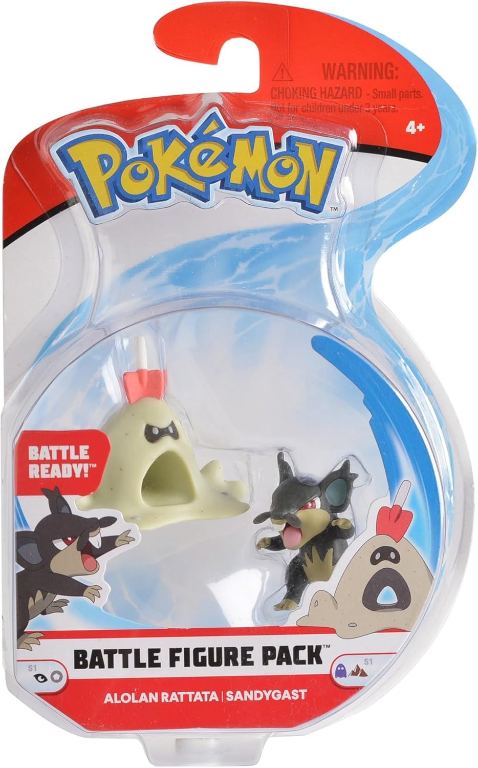 Pokémon Battle Figure 2 Pack -  Alolan Rattata, Sandygast - Official Pokemon Figures for Children 4+