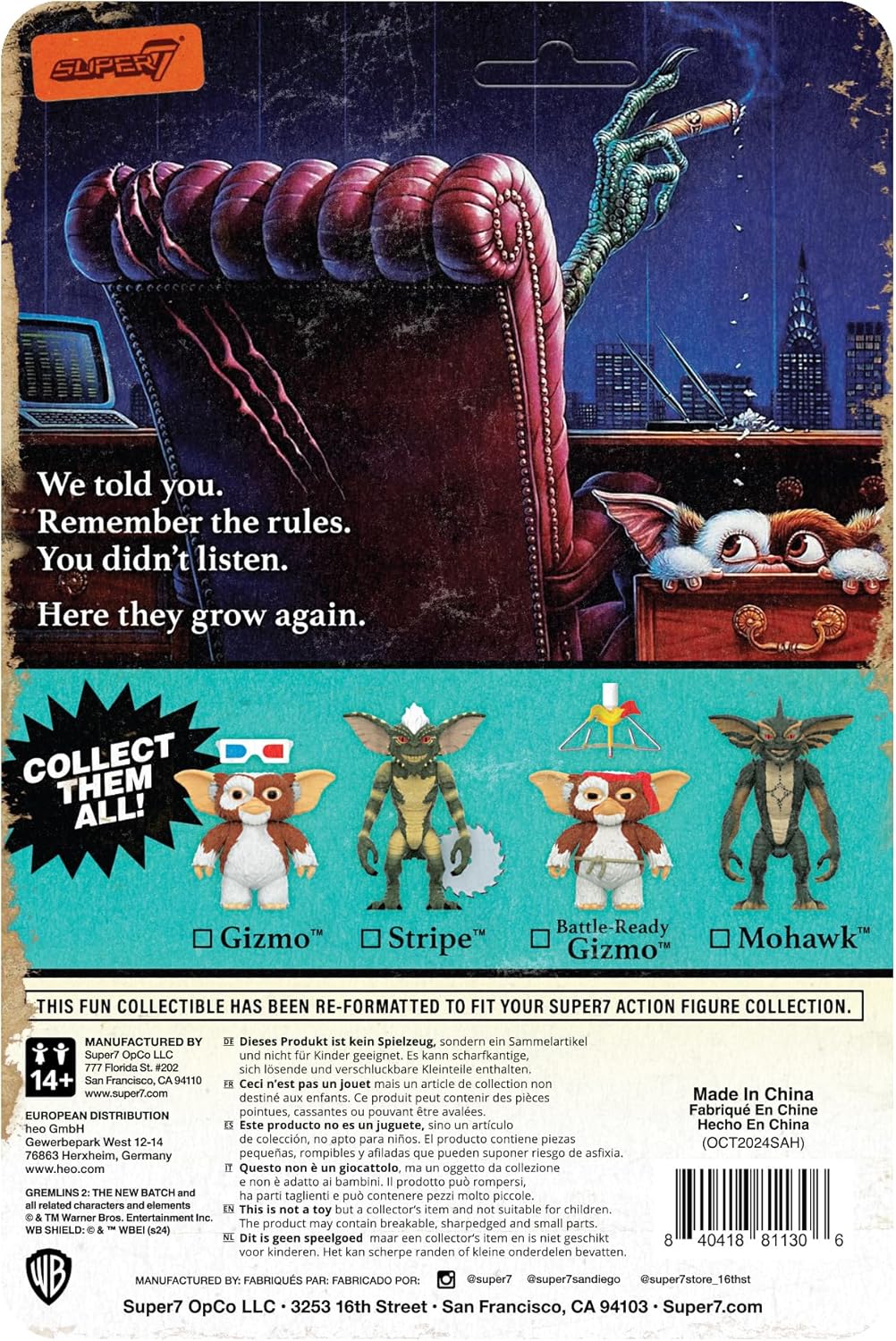 Super7 Reaction Figure Gremlins 2 Battle-Ready Gizmo - 3.75" Gremlins Action Figure with Accessory - Classic Movie Collectibles and Retro Toys