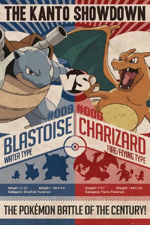 Pokemon - Red Charizard vs. Blue Blastoise - POSTER