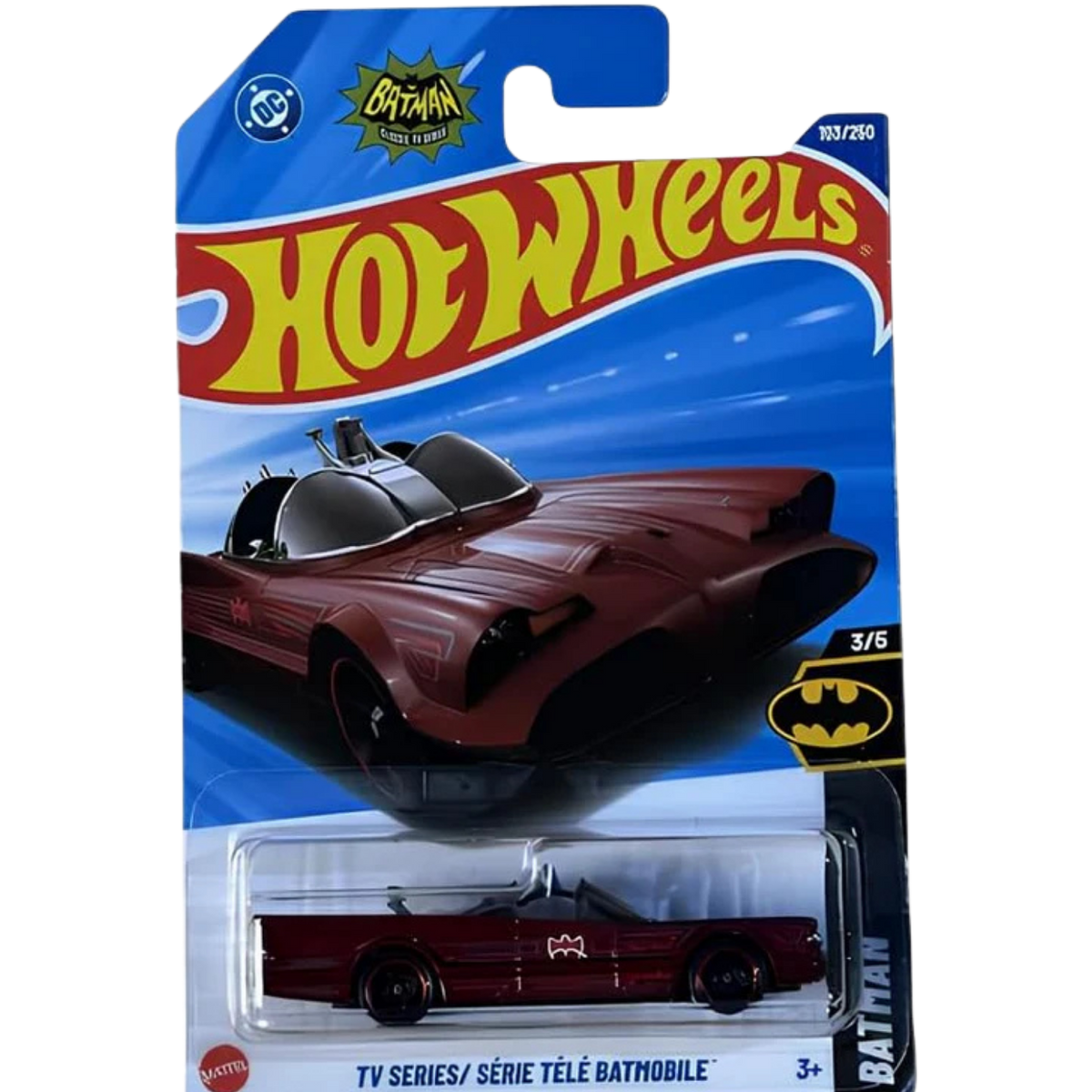 Hot Wheels - TV Series Batmobile - Batman 3/5 - HYY05 - Short Card - Classic - DC Licence - Wine Red - Mattel 2025
