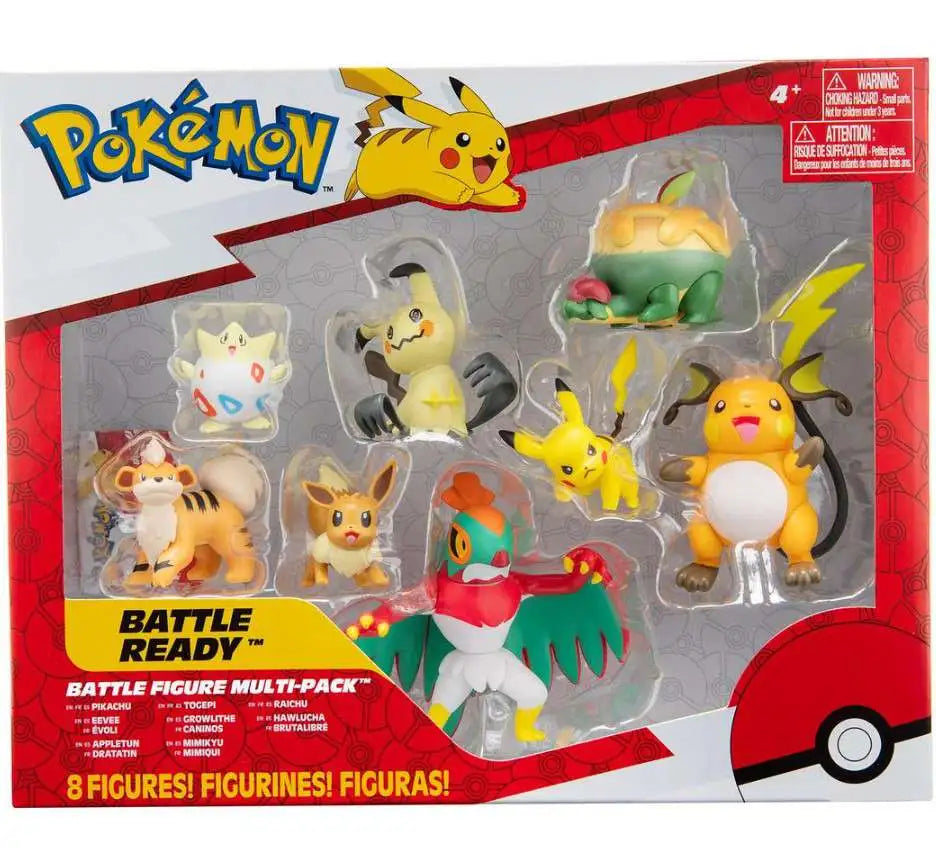 Pokemon Battle Ready Pikachu, Eevee, Appletun, Growlithe, Mimikyu, Togepi, Raichu & Hawlucha Exclusive 2-Inch Multi Figure 8-Pack