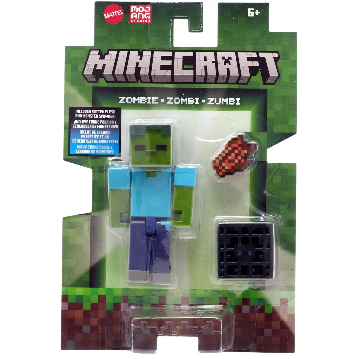 Minecraft Zombie Action Figure with Rotten Flesh & Mob Spawner Block